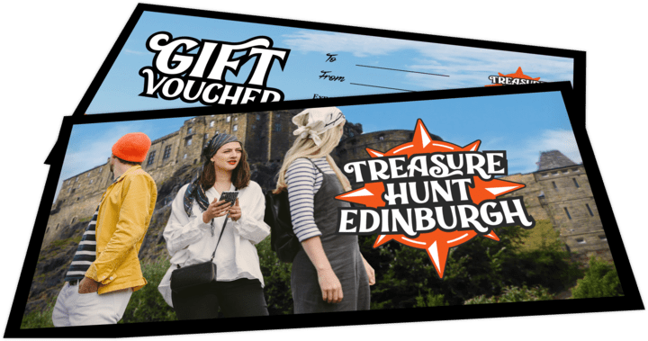 A photo of a physical gift voucher for Treasure Hunt Edinburgh.